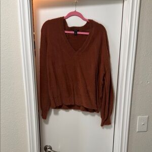 Relaxed Fit Brown V-Neck Sweater